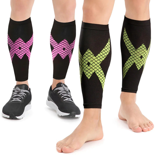 XFUWE 2 Pairs Calf Compression Sleeve for Men & Women 20-30mmHg Footless Compression Socks for Shin Splint Relief Varicose Veins Running(S/M)