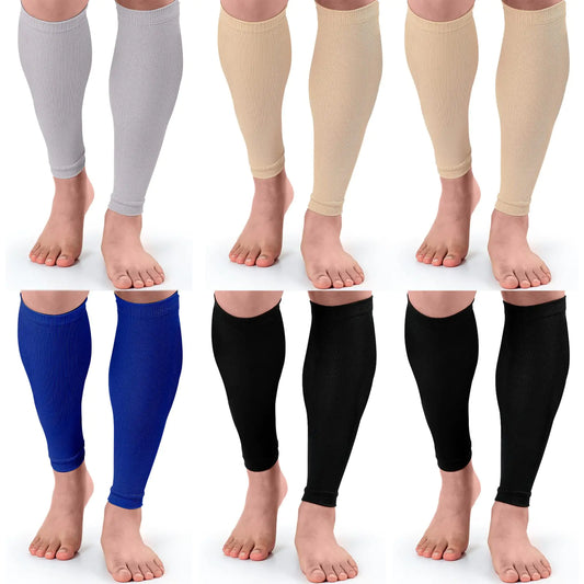 6 Pairs Footless Compression Socks Leg Compression Sleeves Calf Compression Socks Women Men for Running Cycling Shin Splint Swelling Varicose Veins Pain Relief(Small/ MediumRetro Color)